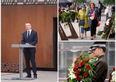 FOTO: "Viss pārējais ir otršķirīgs!" Valsts prezidents noliek ziedus pie Okupācijas muzeja un aicina sargāt Latvijas neatkarību